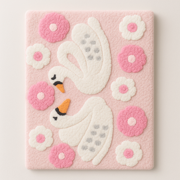 Baby Swan Design Soft Bath Mat – Pink Floral Kids Rug