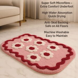 Pink Daisy Floral Tufted Bath Mat – 20×32"