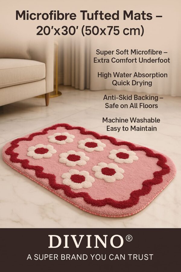 Pink Daisy Floral Tufted Bath Mat – 20×32"